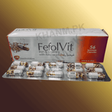 FefolVit iron and vitamins packaging with capsules on a gold gradient background