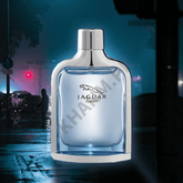 Jaguar Classic perfume bottle with a city street in the background