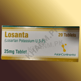 Box of Losanta tablets with branding on a gold background