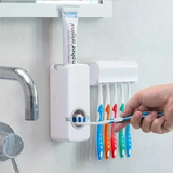 Tooth Paste Dispenser With 5 Brush Holder Wall Mounted Automatic Hands Free Toothpaste Dispenser