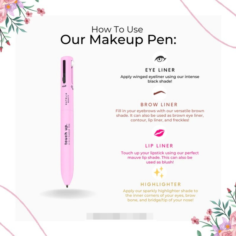 Pink makeup pen with usage instructions on a white background