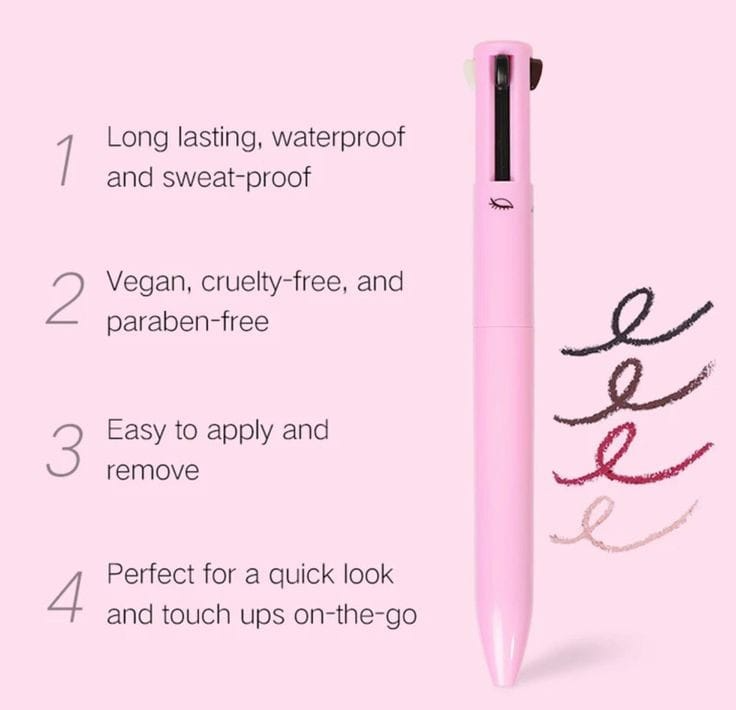 Pink lip liner with text on a pink background