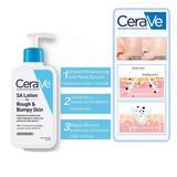 CeraVe SA Lotion for rough and bumpy skin with packaging and before-and-after diagram.