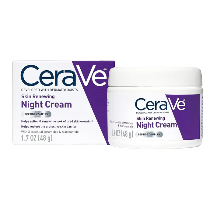 CeraVe Skin Renewing Night Cream jar and box on a white background