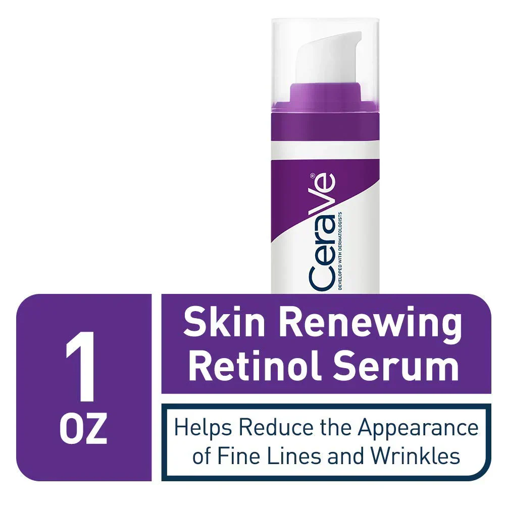 Cerave Skin Renewing Retinol Serum bottle with label on a white background