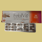 FefolVit iron and vitamins packaging with capsules on a beige background