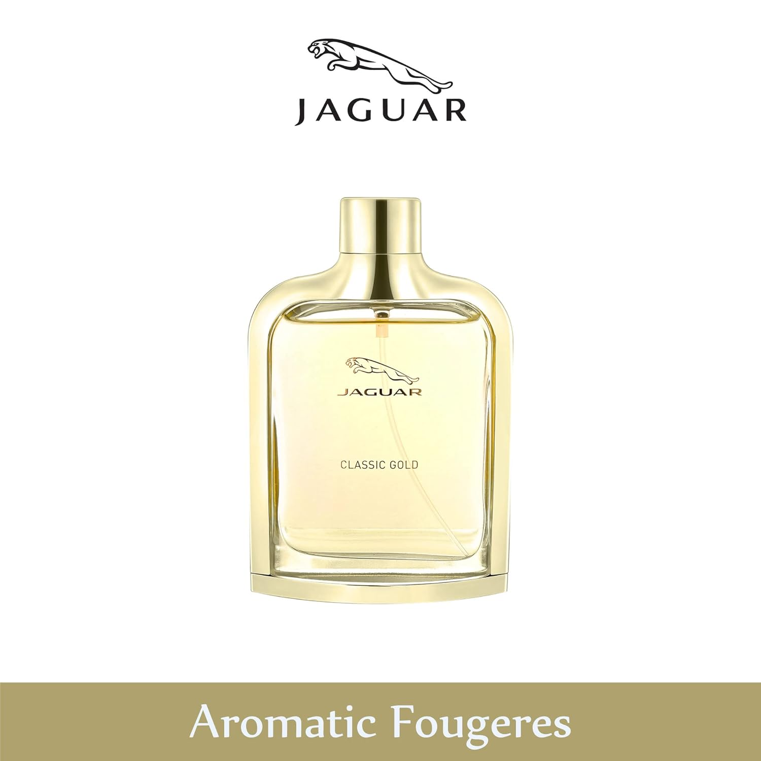 Jaguar Classic Gold perfume bottle on a white background