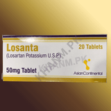 Box of Losanta tablets with branding on a gold background