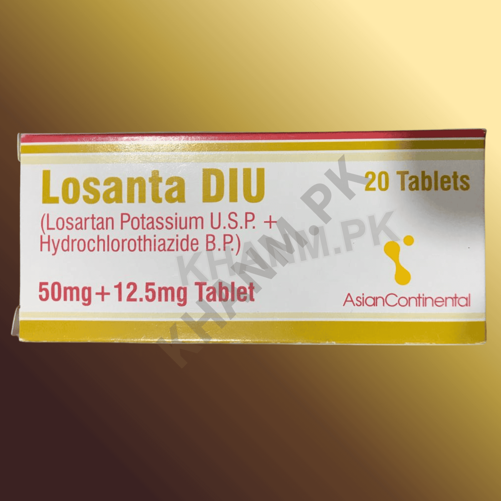 Box of Losanta DIU tablets with brand name on a gold background