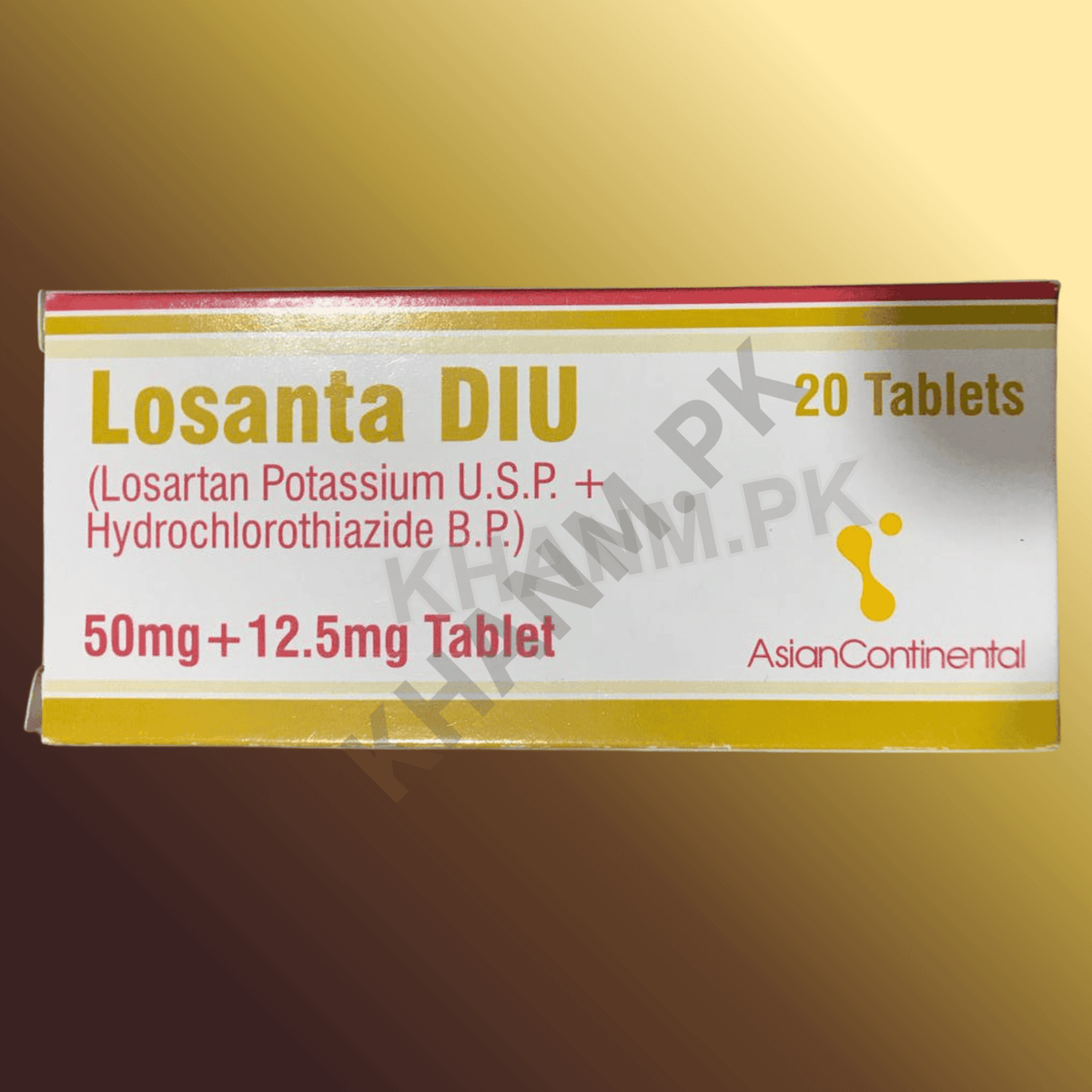 Box of Losanta DIU tablets with brand name on a gold background
