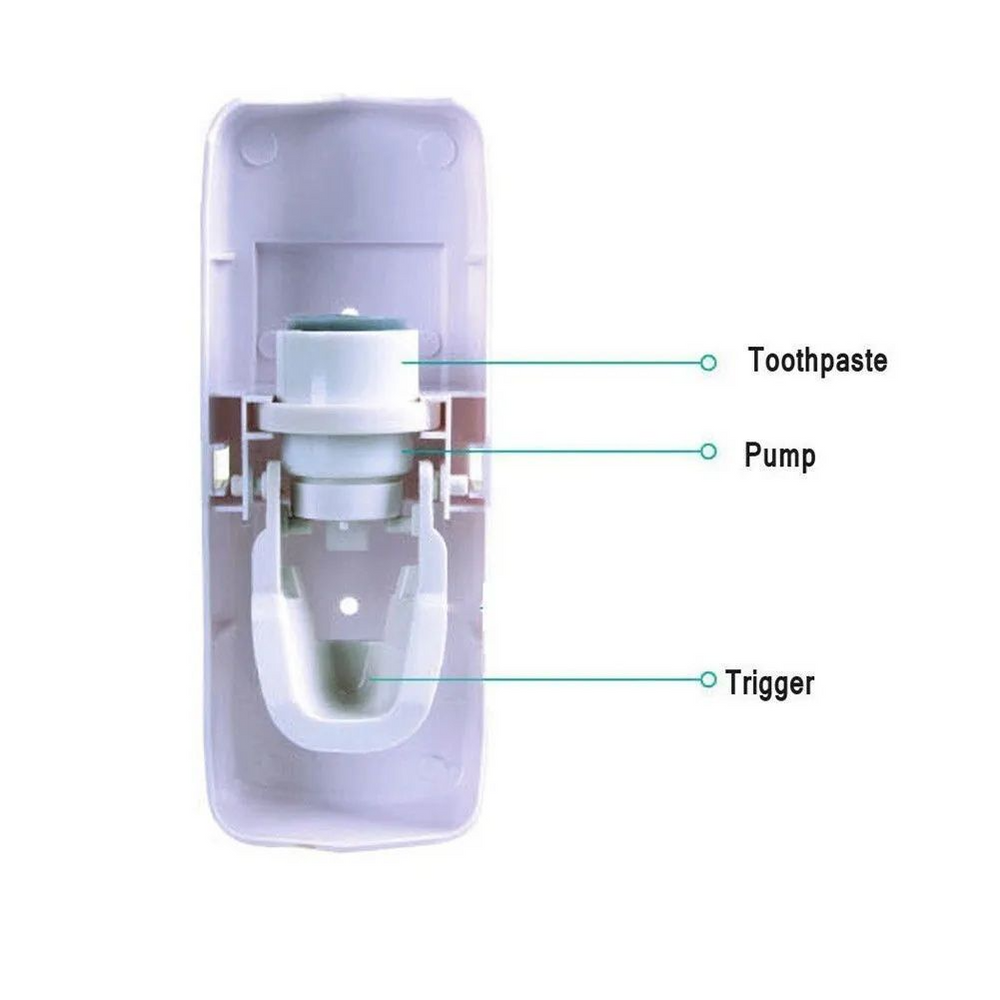 Toothpaste dispenser with labeled parts on a white background