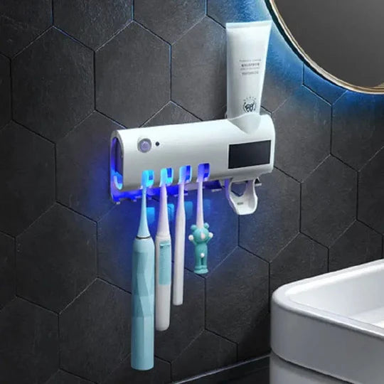 Smart UV Toothbrush Holder and Toothpaste Dispenser | Rechargeable Solar and USB